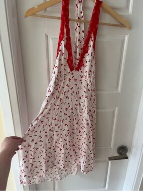 (2/$15) Wild Fable Red Chili Pepper Lace Trim Halter Mini Dress Sz Medium